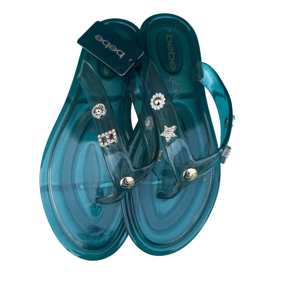 NWT bebe Charm Jelly Flip-Flop Sandals – Translucent Gray/Clear Size 10